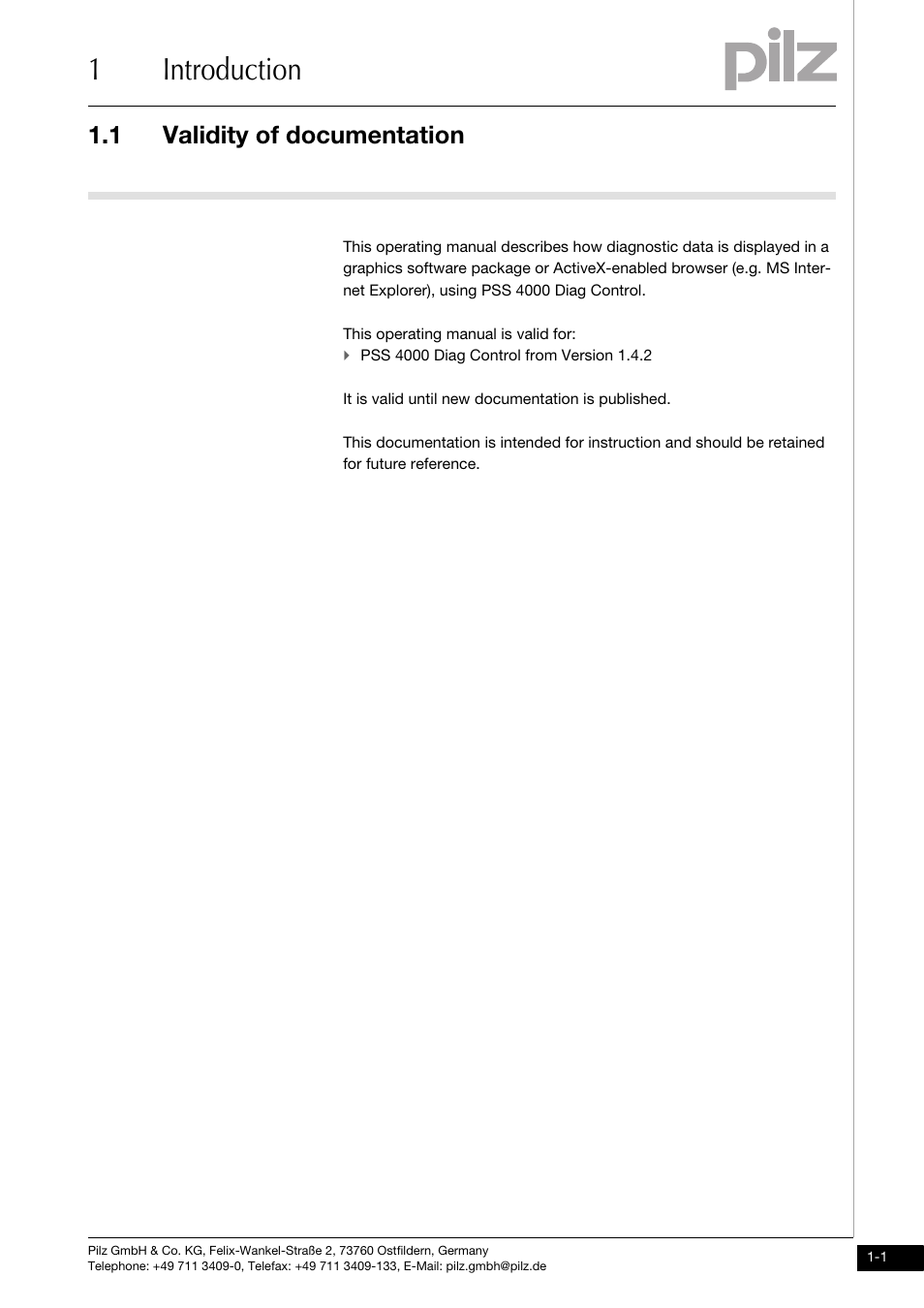 Introduction, Validity of documentation, 1introduction | 1 validity of documentation | Pilz PSSu H PLC1 FS SN SD User Manual | Page 5 / 47