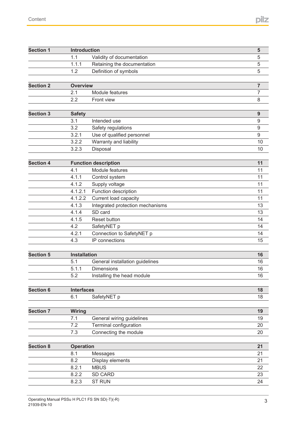 Pilz PSSu H PLC1 FS SN SD User Manual | Page 3 / 42