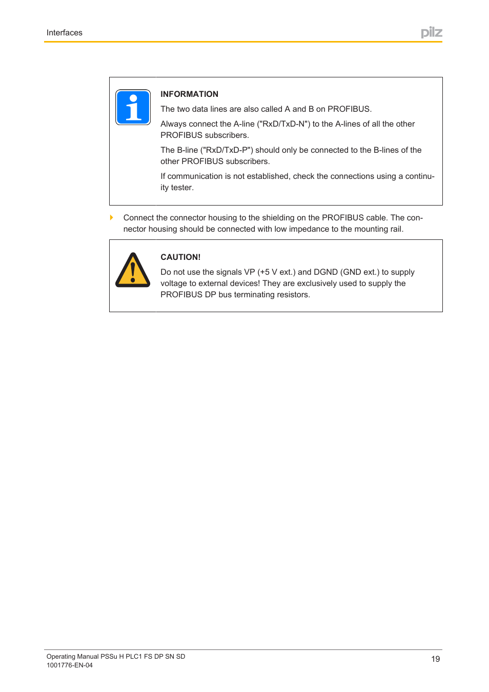 Pilz PSSu H PLC1 FS DP SN SD User Manual | Page 19 / 40