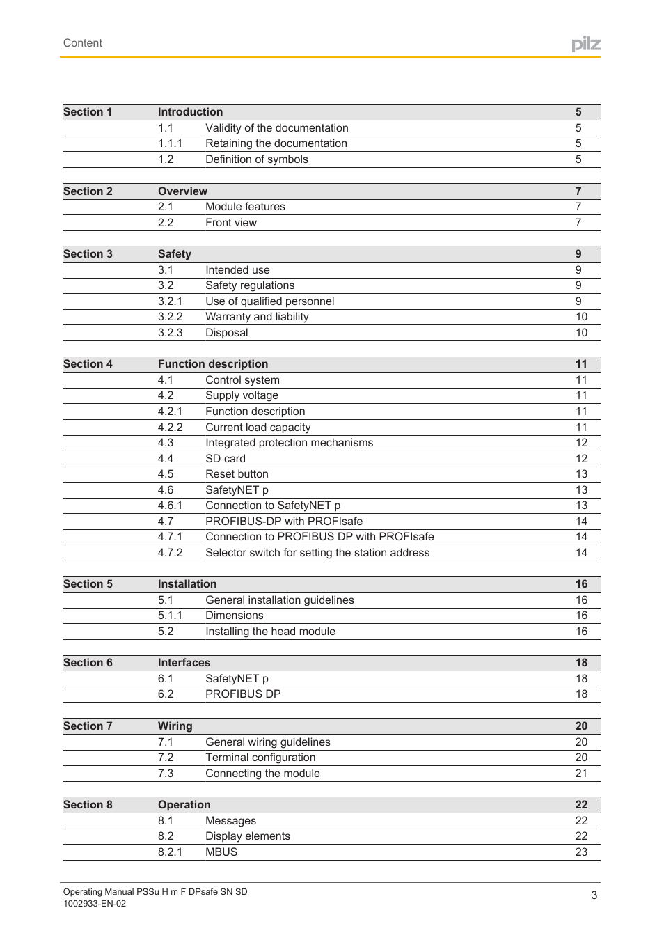 Pilz PSSu H m F DPsafe SN SD User Manual | Page 3 / 39