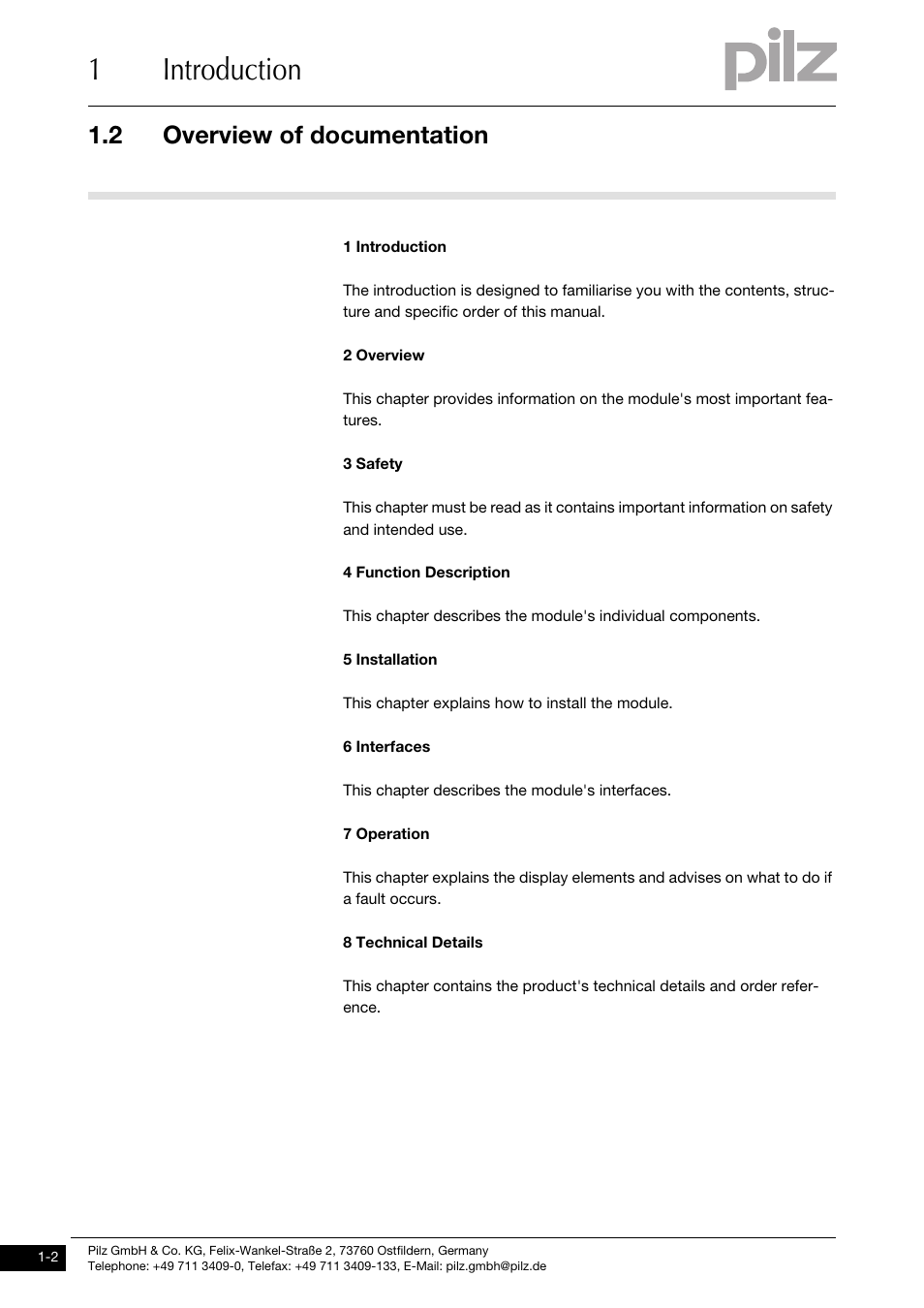 Overview of documentation, 1introduction, 2 overview of documentation | Pilz PSSu H SB User Manual | Page 6 / 33