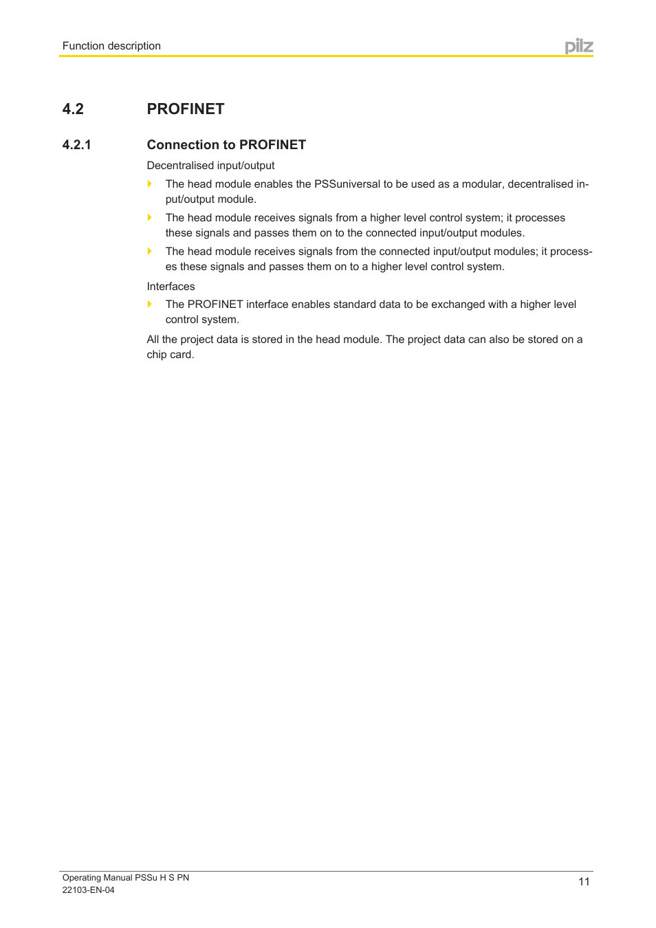 2 profinet, 1 connection to profinet, Profinet | Connection to profinet | Pilz PSSu H S PN User Manual | Page 11 / 21