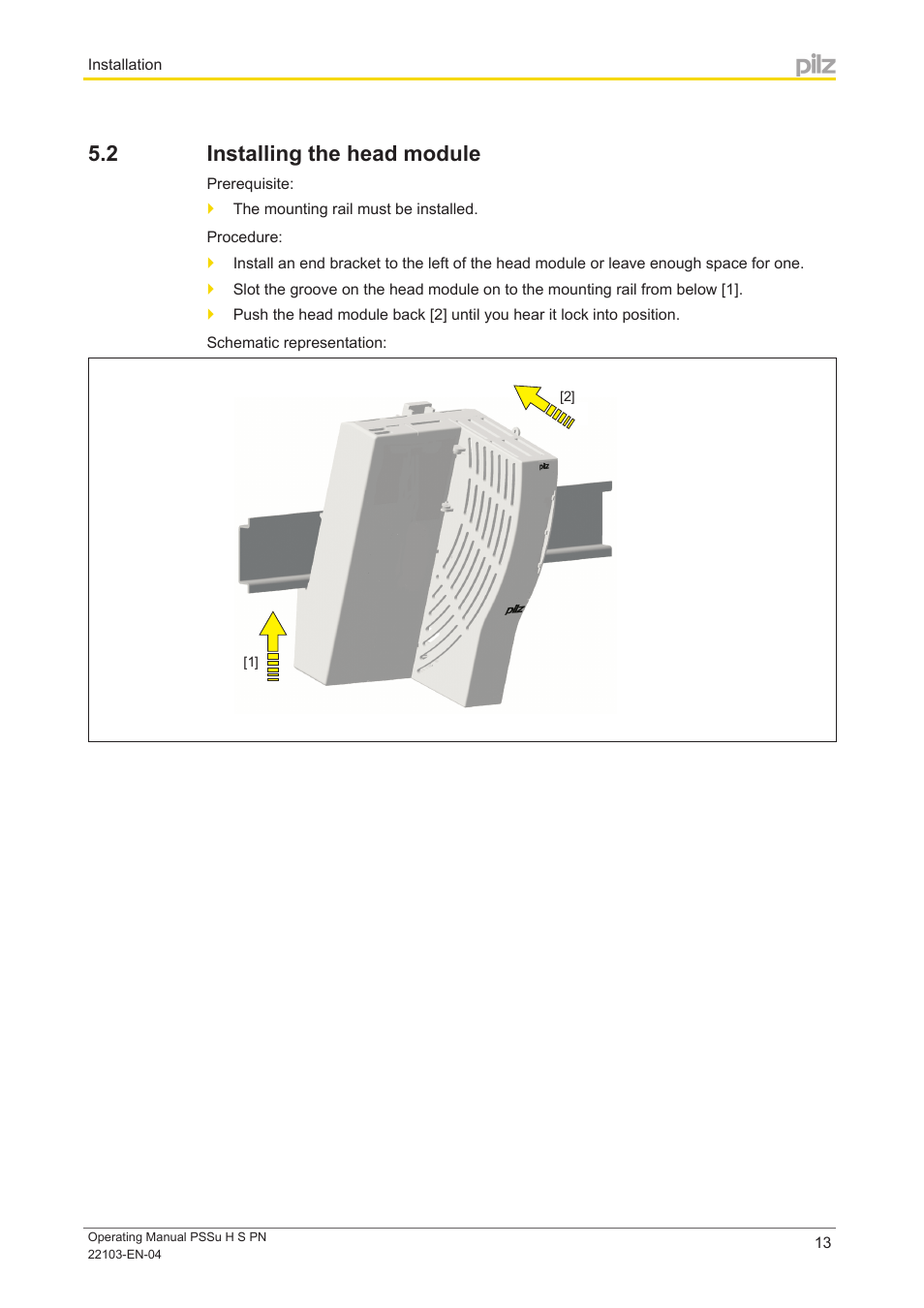 2 installing the head module, Installing the head module | Pilz PSSu H S PN User Manual | Page 13 / 21