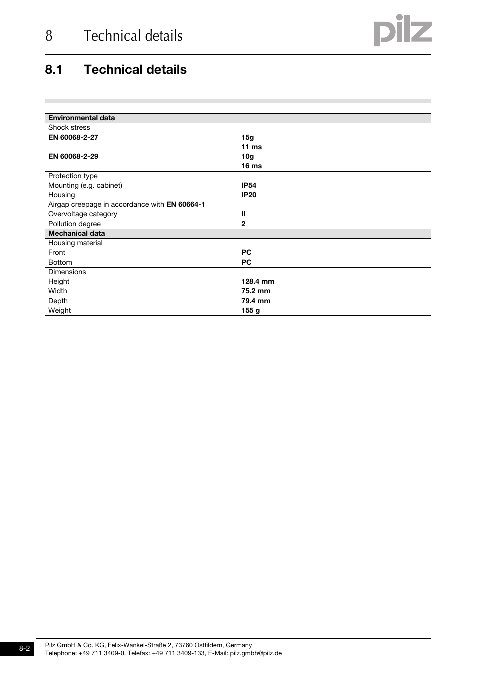 8technical details, 1 technical details | Pilz PSSu H DP User Manual | Page 28 / 31