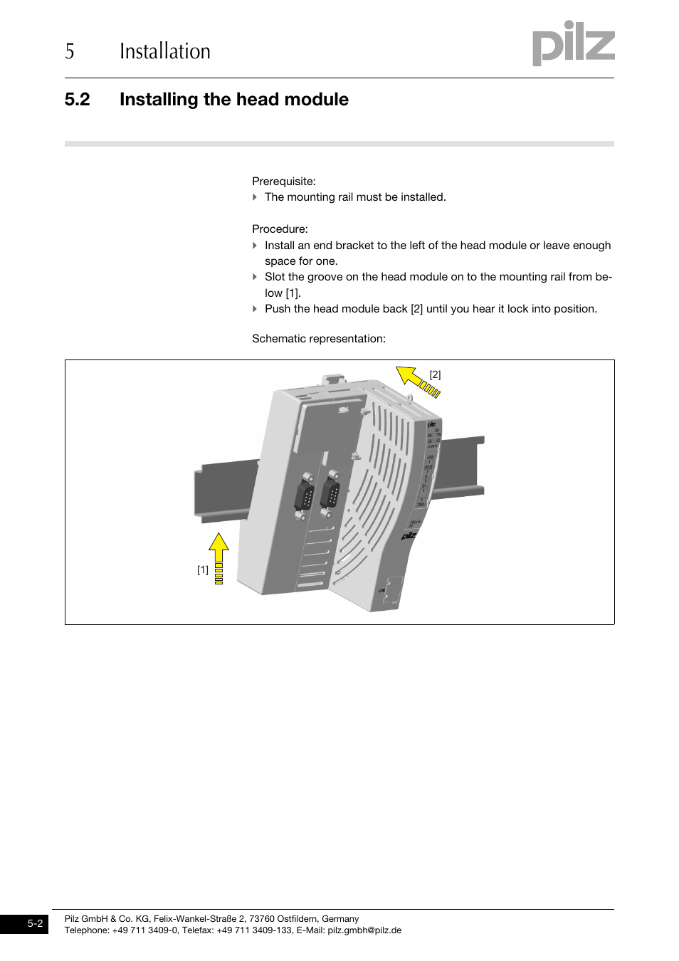 Installing the head module, 5installation, 2 installing the head module | Pilz PSSu H DN User Manual | Page 20 / 31