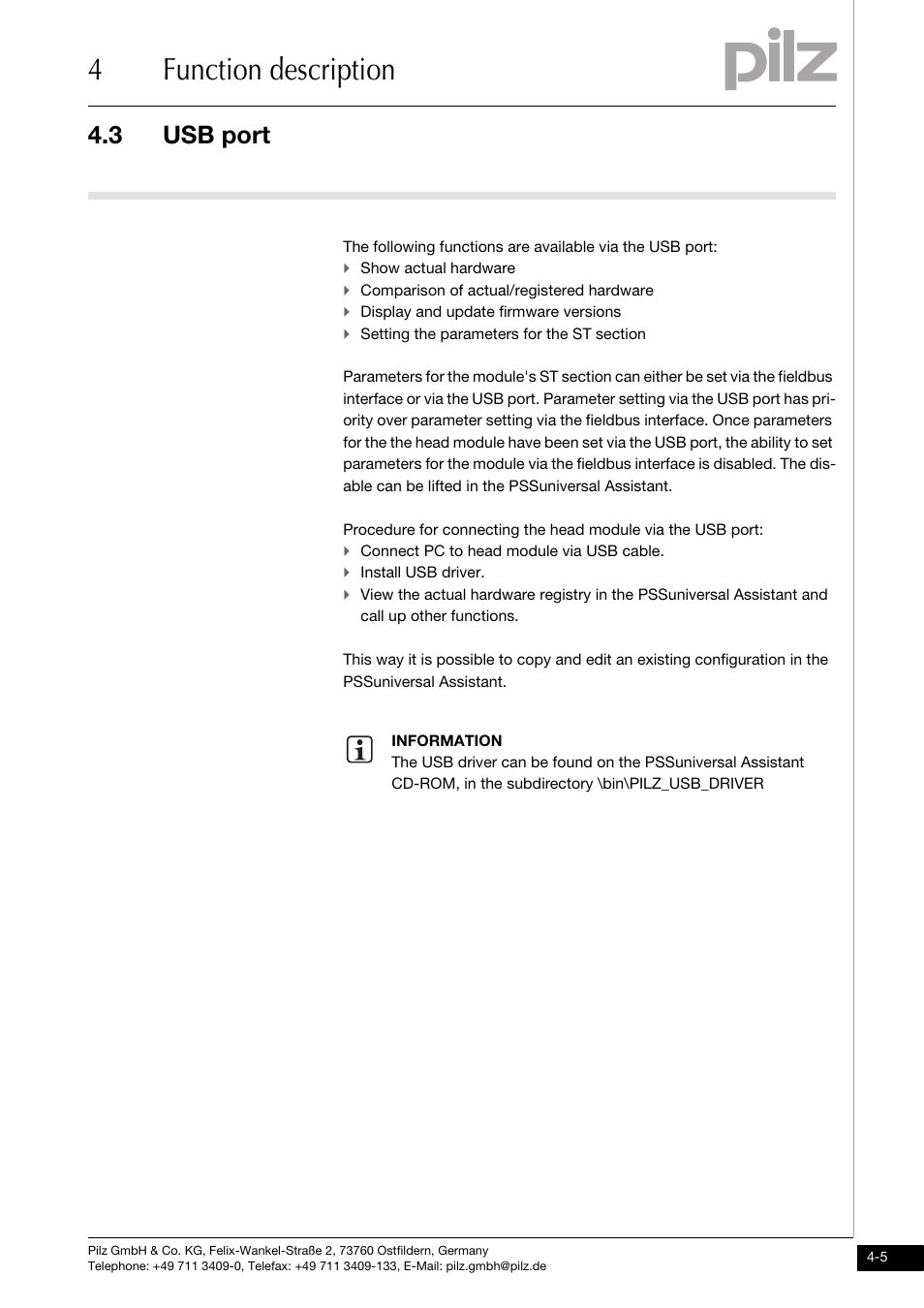 Usb port, 4function description, 3 usb port | Pilz PSSu H CAN User Manual | Page 19 / 41
