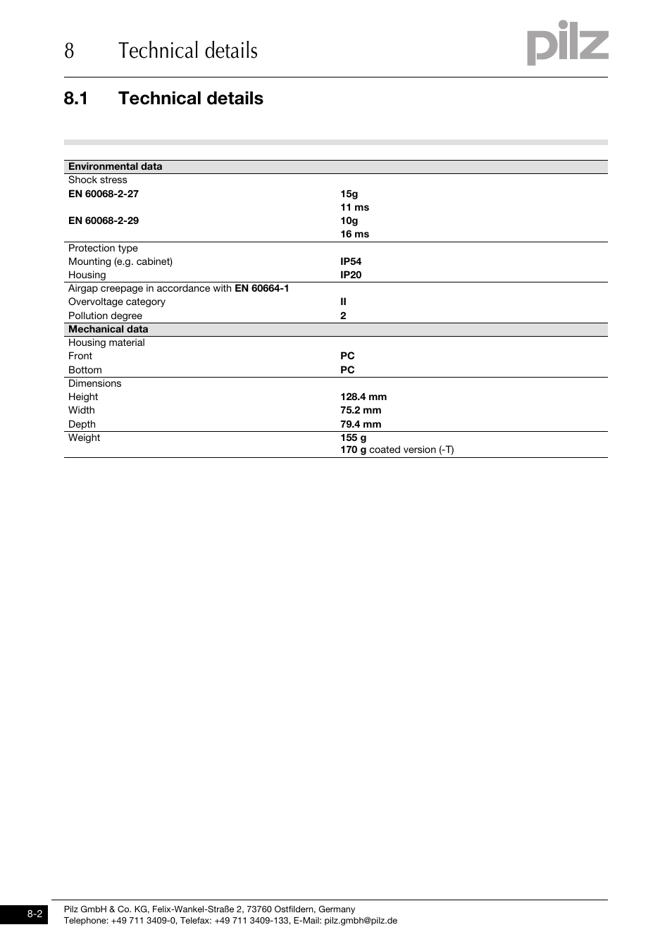 8technical details, 1 technical details | Pilz PSSu H CAN User Manual | Page 38 / 41