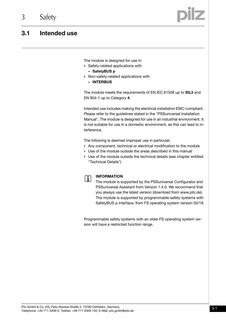 Safety, Intended use, 3safety | 1 intended use | Pilz PSSu H SB IBSo User Manual | Page 11 / 39