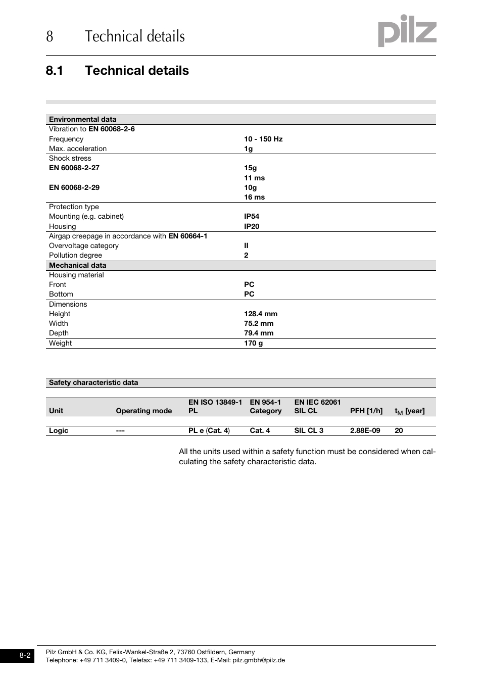 8technical details, 1 technical details | Pilz PSSu H SB IBSo User Manual | Page 36 / 39