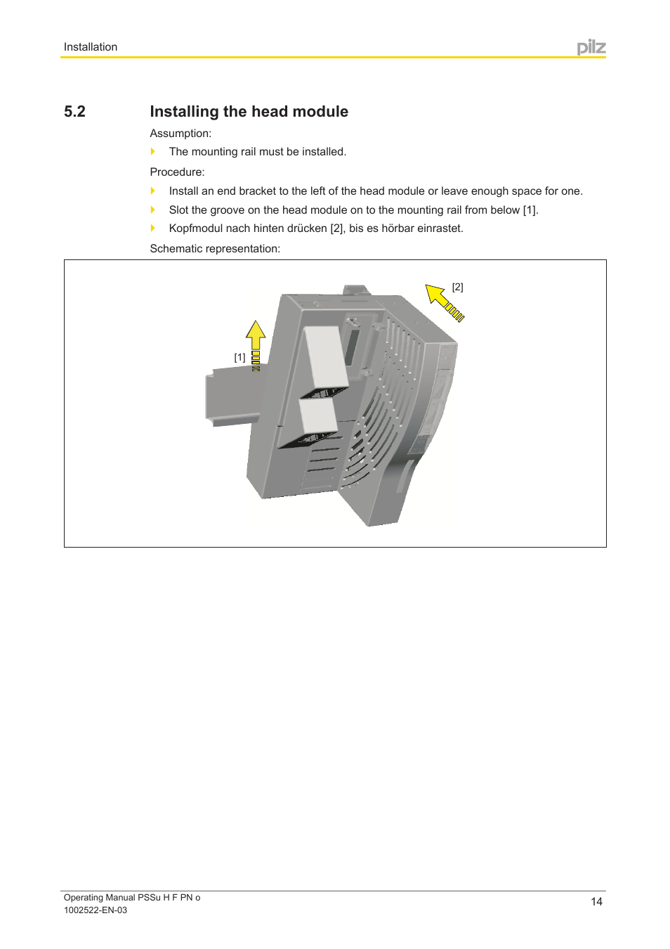 2 installing the head module, Installing the head module | Pilz PSSu H F PN o User Manual | Page 14 / 22