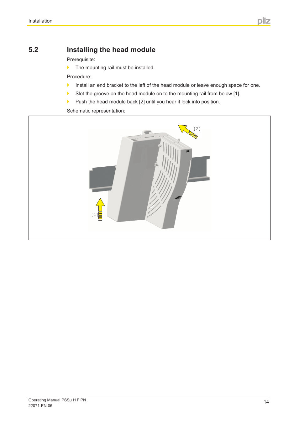 2 installing the head module, Installing the head module | Pilz PSSu H F PN User Manual | Page 14 / 22