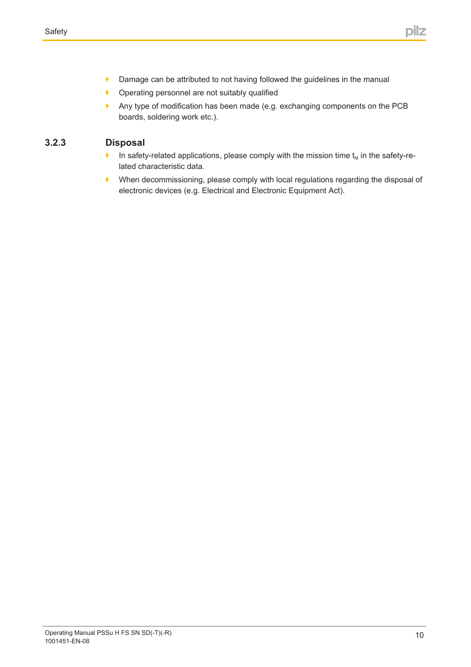 3 disposal, Disposal | Pilz PSSu H FS SN SD User Manual | Page 10 / 33