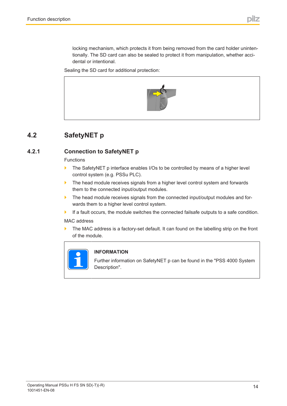 2 safetynet p, 1 connection to safetynet p, Safetynet p | Connection to safetynet p | Pilz PSSu H FS SN SD User Manual | Page 14 / 33