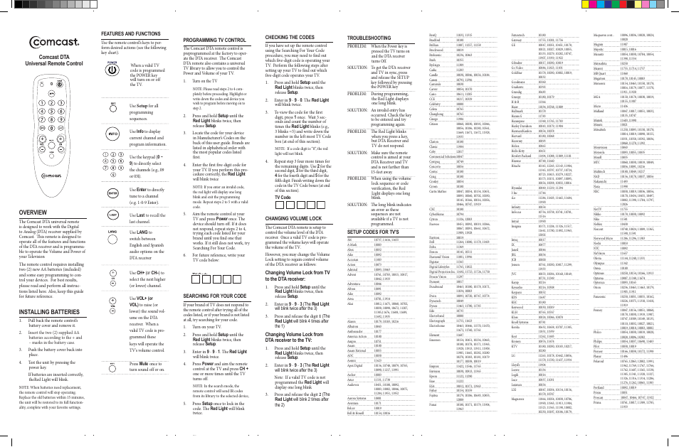 Comcast DTA User Manual | 2 pages