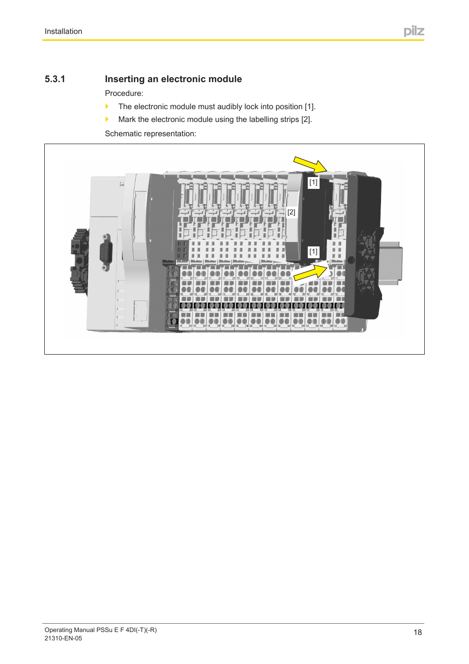 1 inserting an electronic module, Inserting an electronic module | Pilz PSSu E F 4DI User Manual | Page 18 / 37