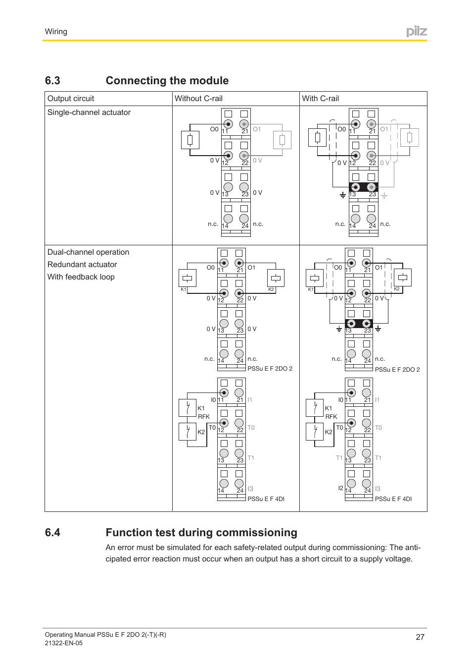 3 connecting the module, 4 function test during commissioning, Connecting the module | Function test during commissioning | Pilz PSSu E F 2DO 2 User Manual | Page 27 / 38