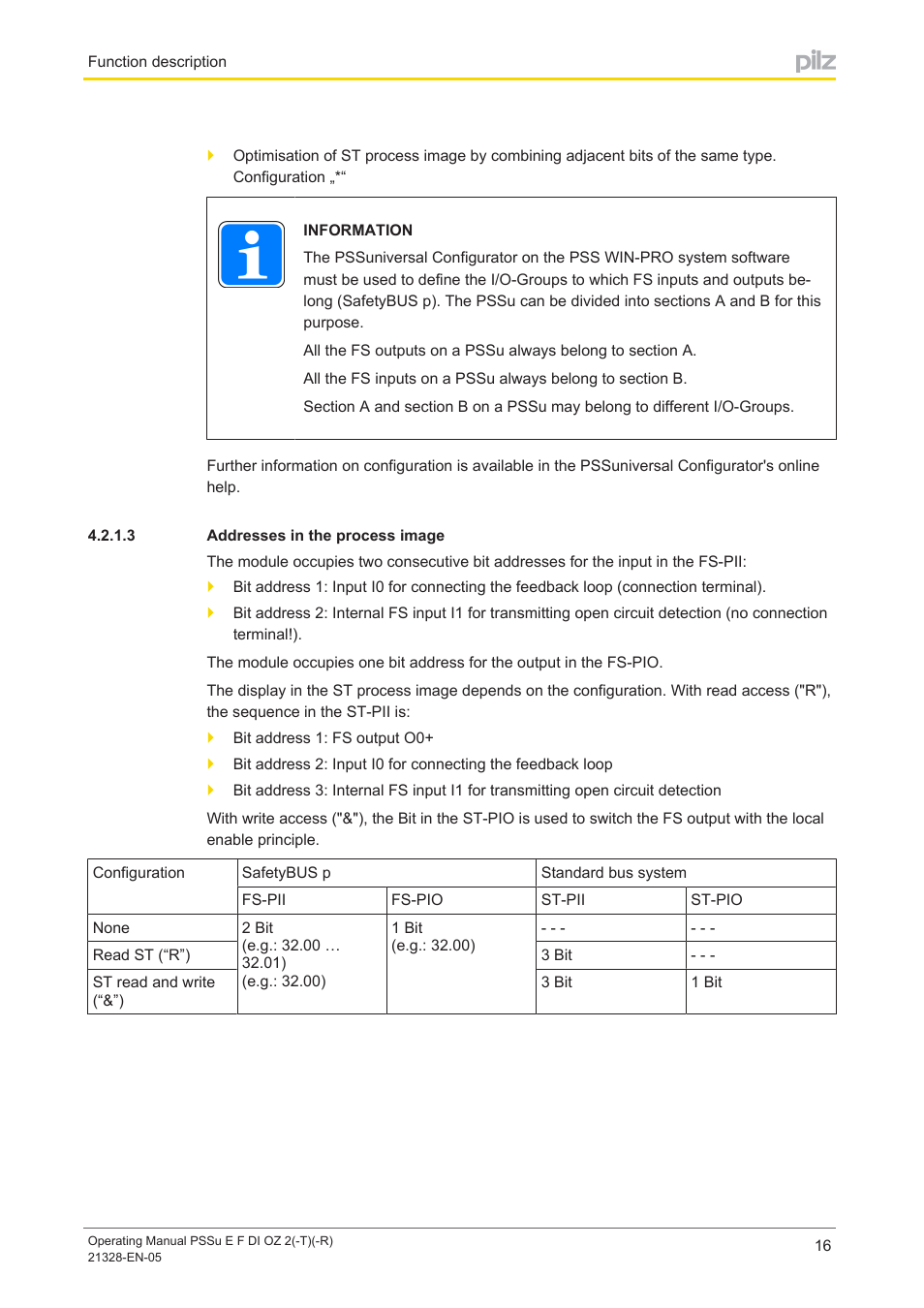 3 addresses in the process image, Addresses in the process image | Pilz PSSu E F DI OZ 2 User Manual | Page 16 / 37