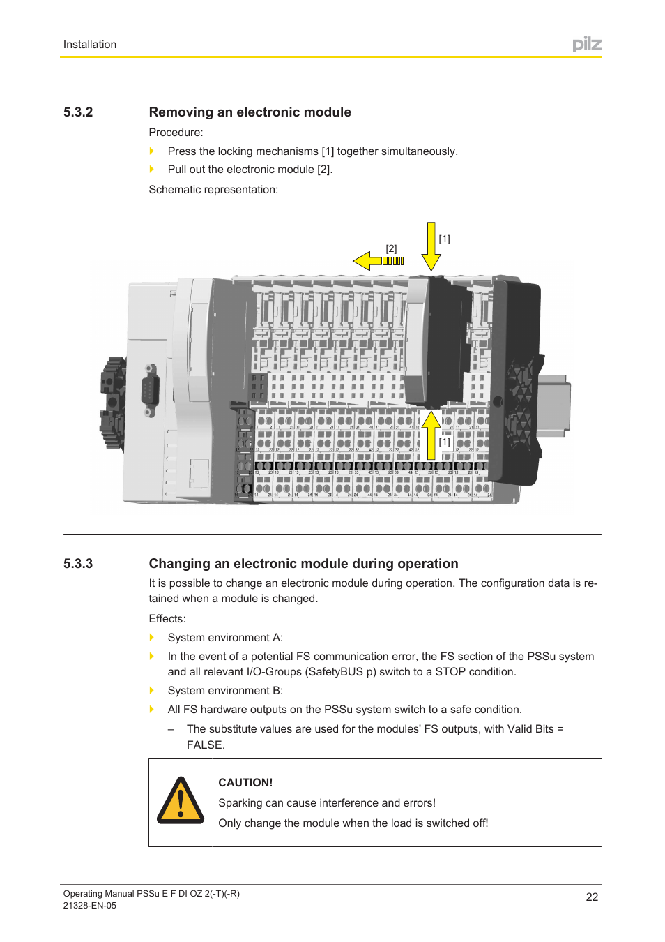 2 removing an electronic module, 3 changing an electronic module during operation, Removing an electronic module | Changing an electronic module during operation | Pilz PSSu E F DI OZ 2 User Manual | Page 22 / 37