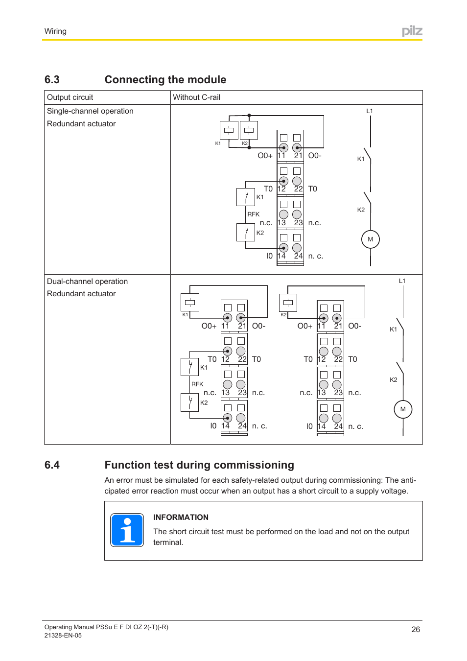 3 connecting the module, 4 function test during commissioning, Connecting the module | Function test during commissioning | Pilz PSSu E F DI OZ 2 User Manual | Page 26 / 37