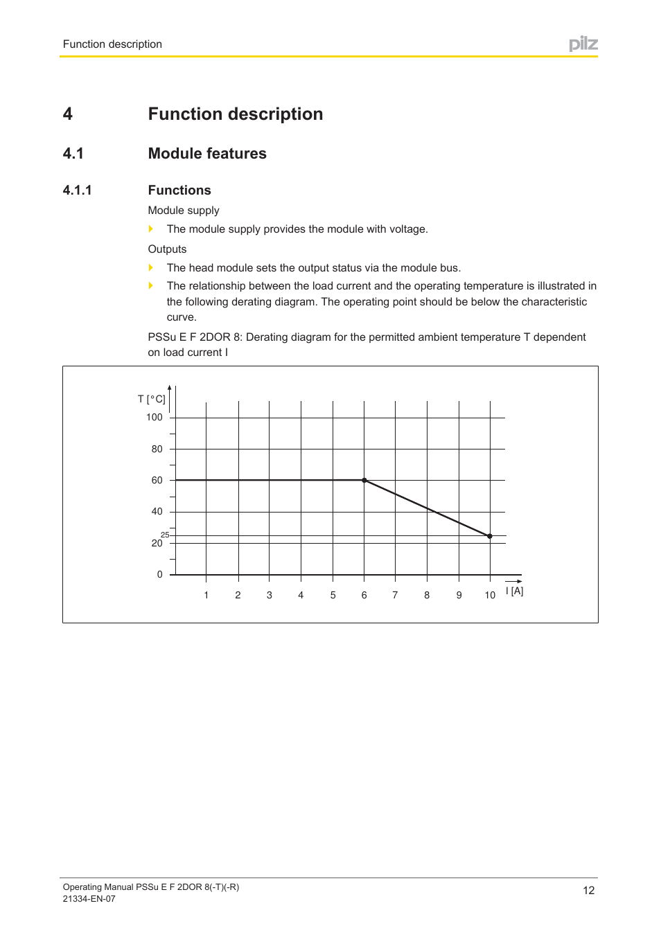 4 function description, 1 module features, 1 functions | Section 4, Function description, Module features, Functions, 4function description | Pilz PSSu E F 2DOR 8 User Manual | Page 12 / 36