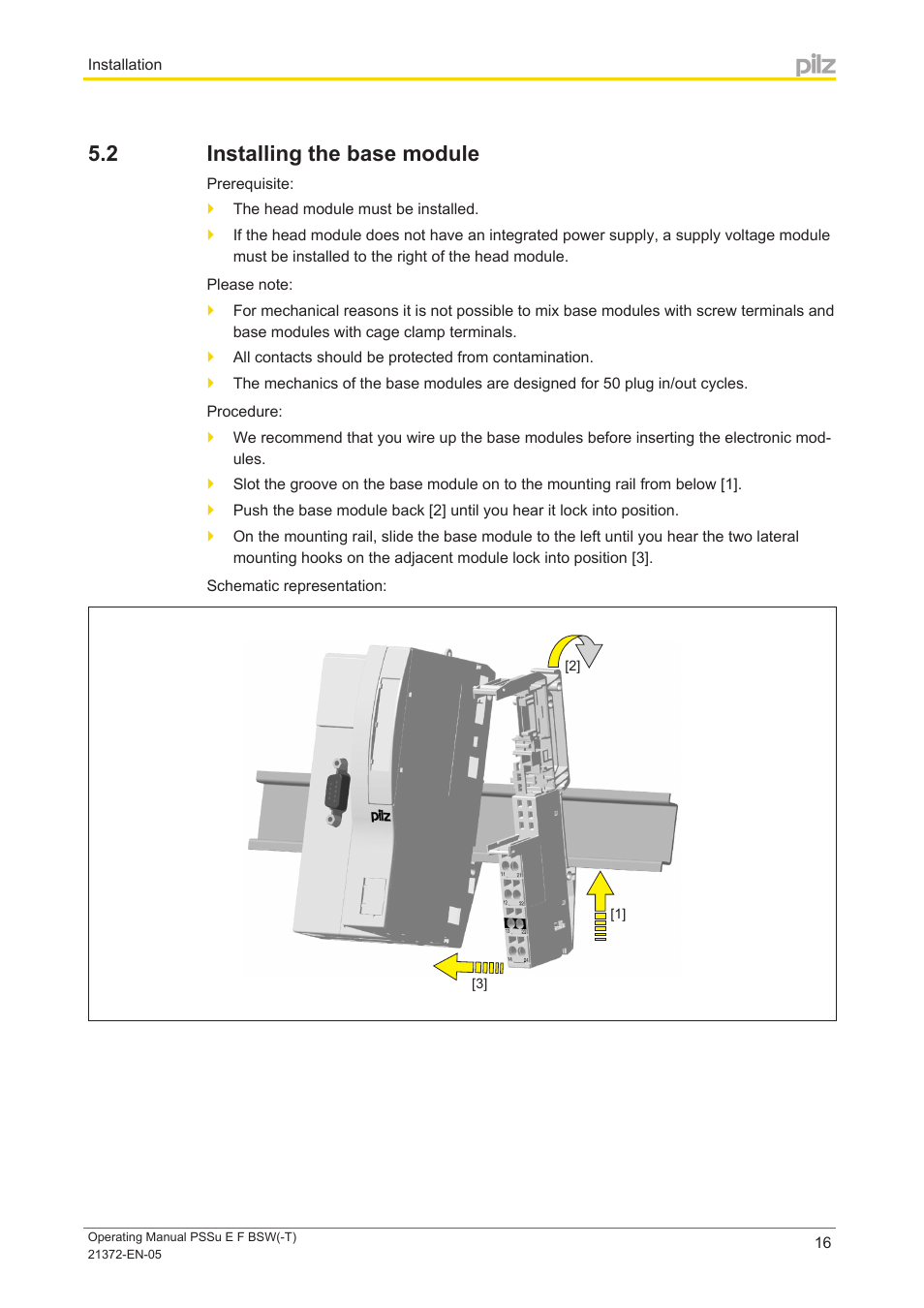 2 installing the base module, Installing the base module | Pilz PSSu E F BSW User Manual | Page 16 / 34