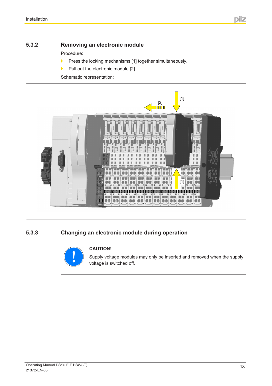 2 removing an electronic module, 3 changing an electronic module during operation, Removing an electronic module | Changing an electronic module during operation | Pilz PSSu E F BSW User Manual | Page 18 / 34