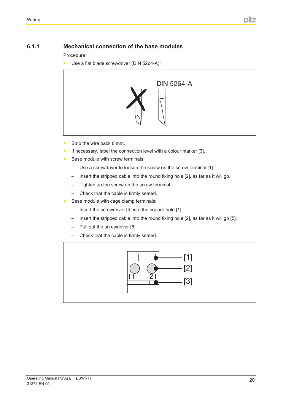 1 mechanical connection of the base modules, Mechanical connection of the base modules, Din 5264-a | Pilz PSSu E F BSW User Manual | Page 20 / 34
