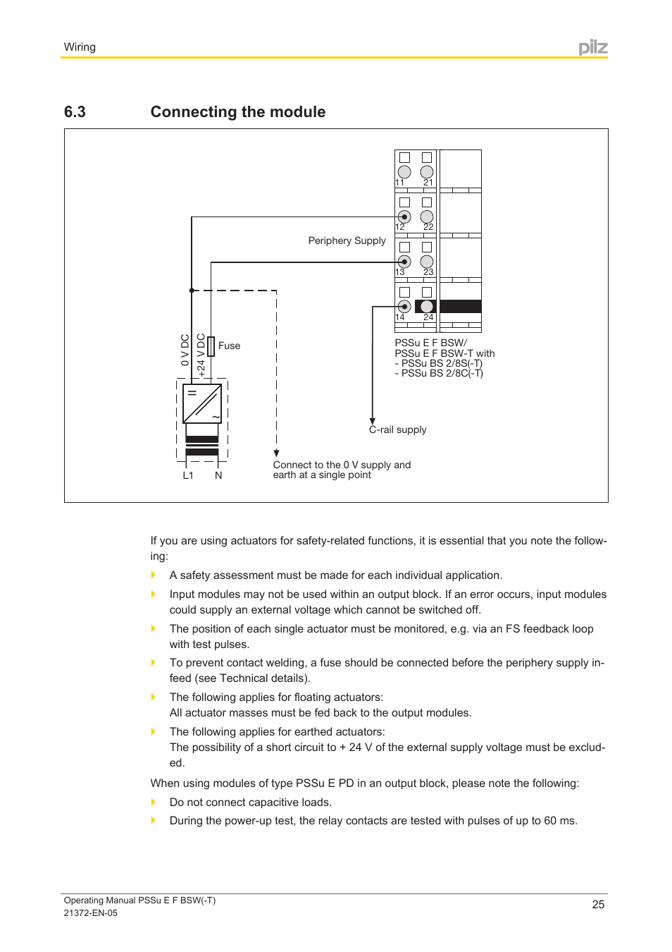 3 connecting the module, Connecting the module | Pilz PSSu E F BSW User Manual | Page 25 / 34