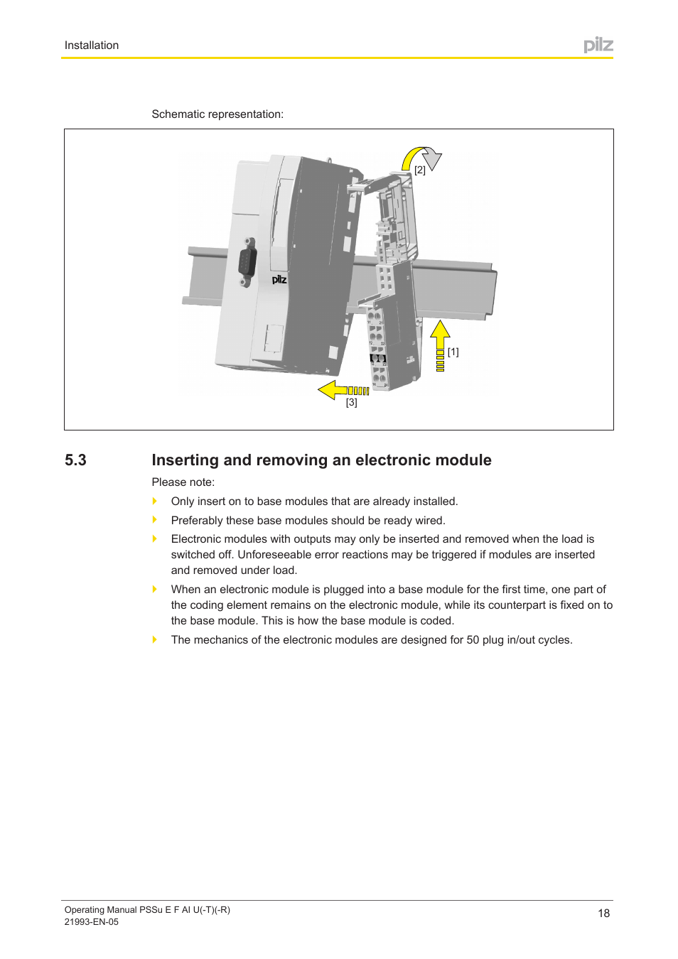 3 inserting and removing an electronic module, Inserting and removing an electronic module | Pilz PSSu E F AI U User Manual | Page 18 / 35