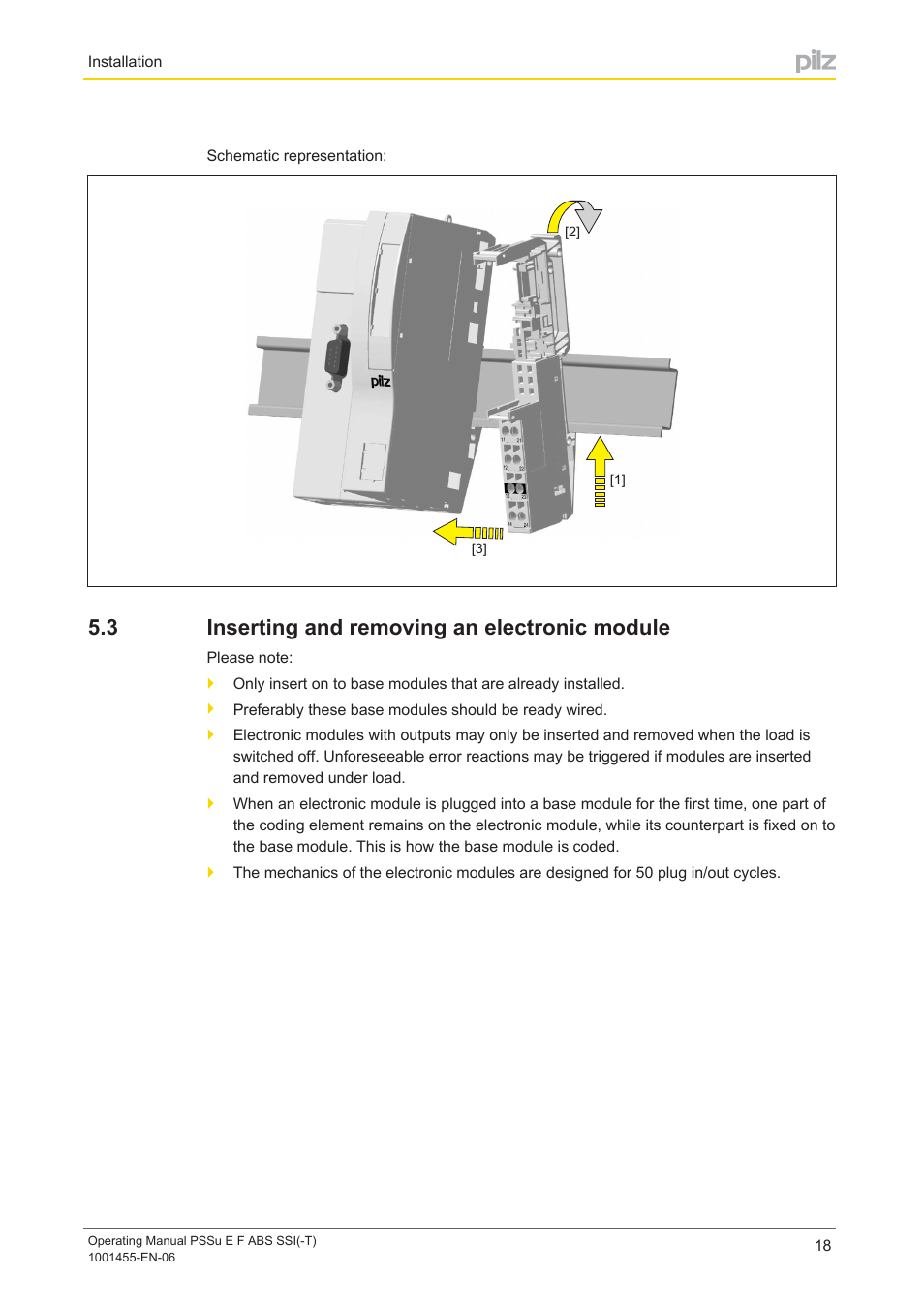 3 inserting and removing an electronic module, Inserting and removing an electronic module | Pilz PSSu E F ABS SSI User Manual | Page 18 / 33