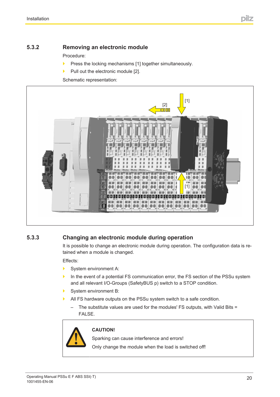 2 removing an electronic module, 3 changing an electronic module during operation, Removing an electronic module | Changing an electronic module during operation | Pilz PSSu E F ABS SSI User Manual | Page 20 / 33