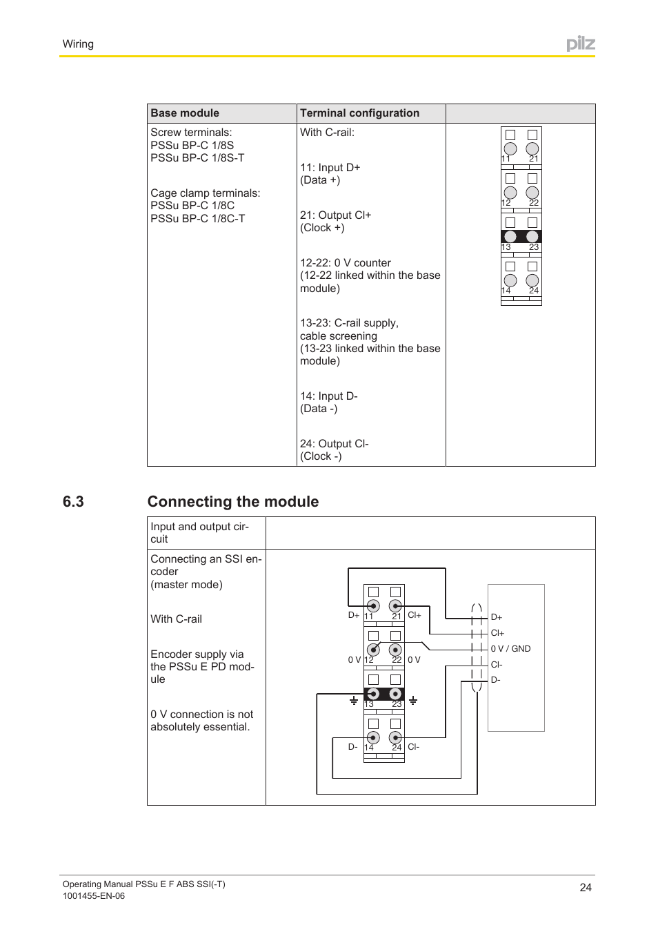 3 connecting the module, Connecting the module | Pilz PSSu E F ABS SSI User Manual | Page 24 / 33