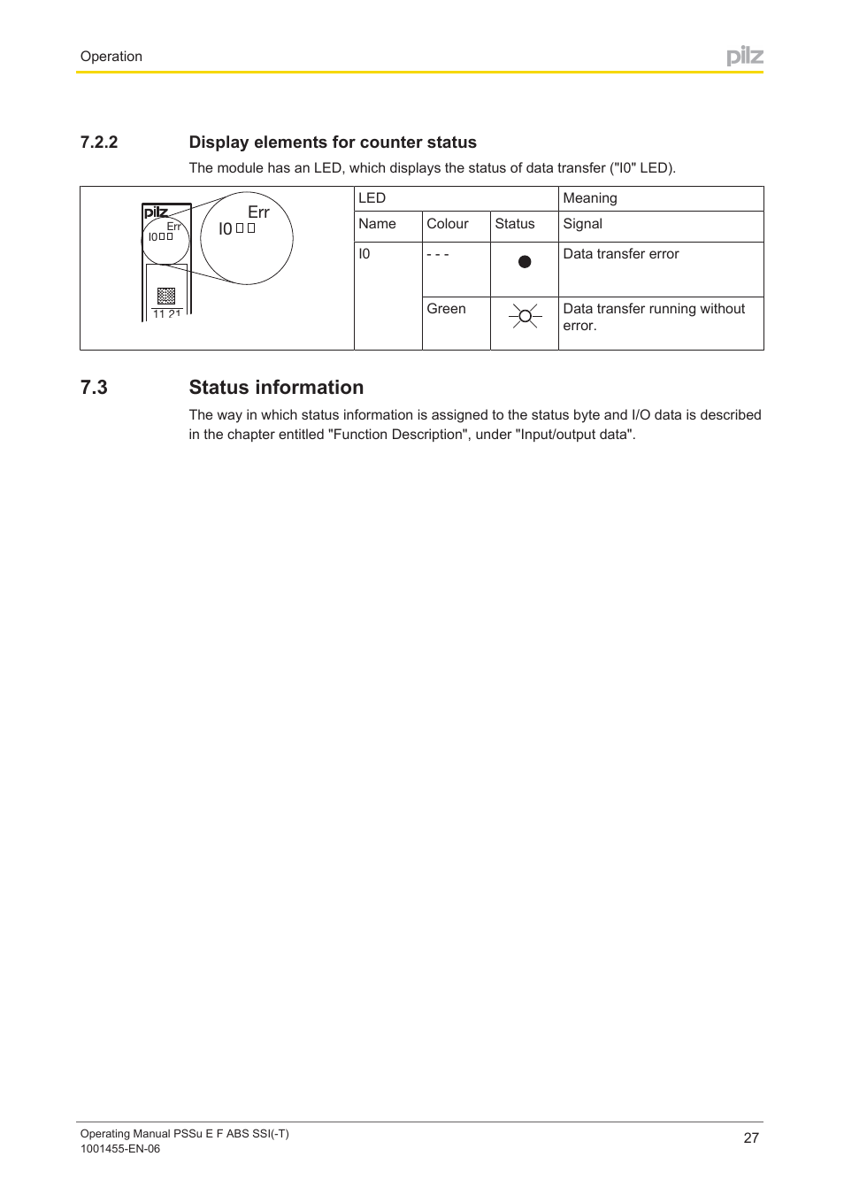 2 display elements for counter status, 3 status information, Display elements for counter status | Status information | Pilz PSSu E F ABS SSI User Manual | Page 27 / 33