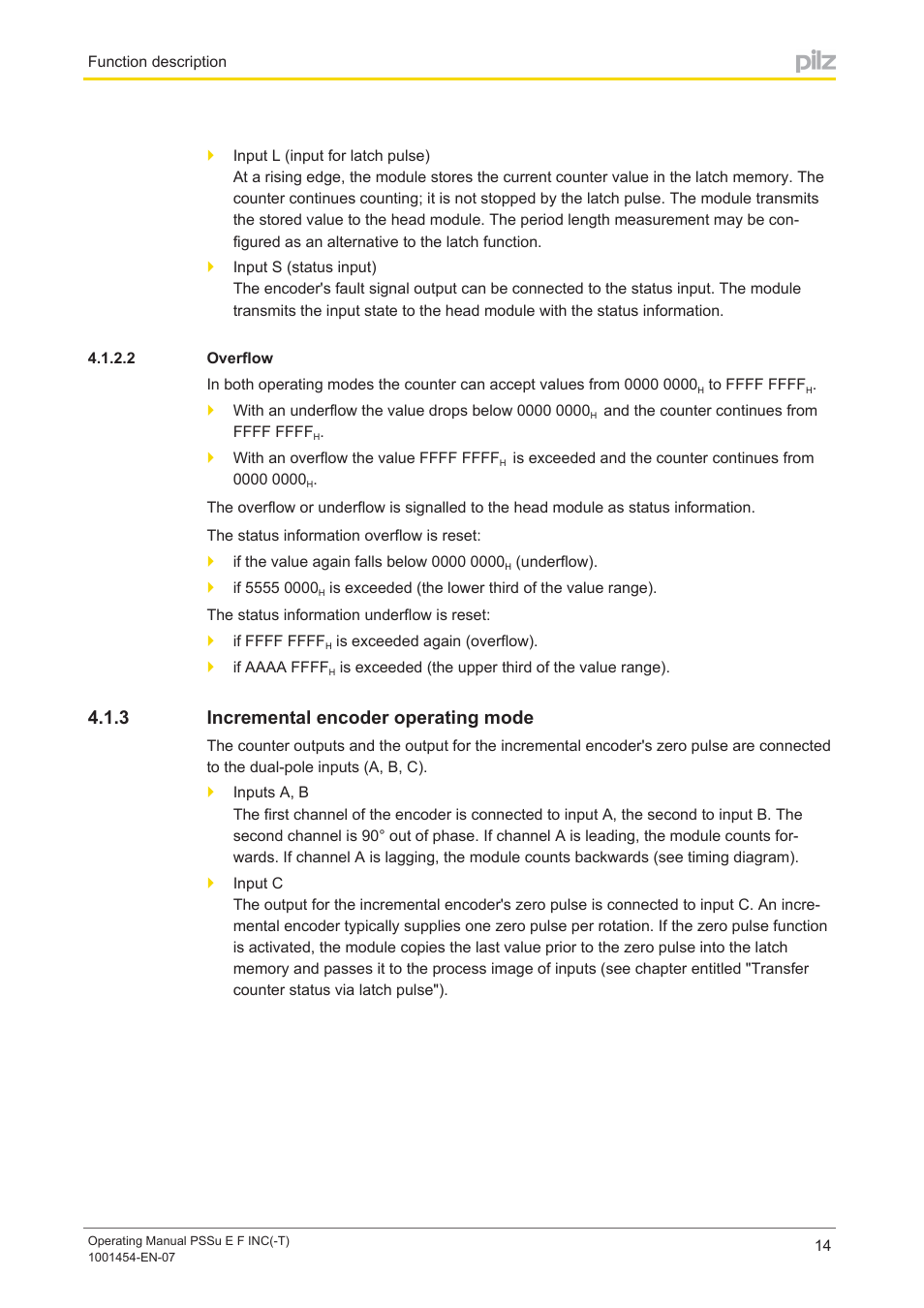 2 overflow, 3 incremental encoder operating mode, Overflow | Incremental encoder operating mode | Pilz PSSu E F INC User Manual | Page 14 / 41