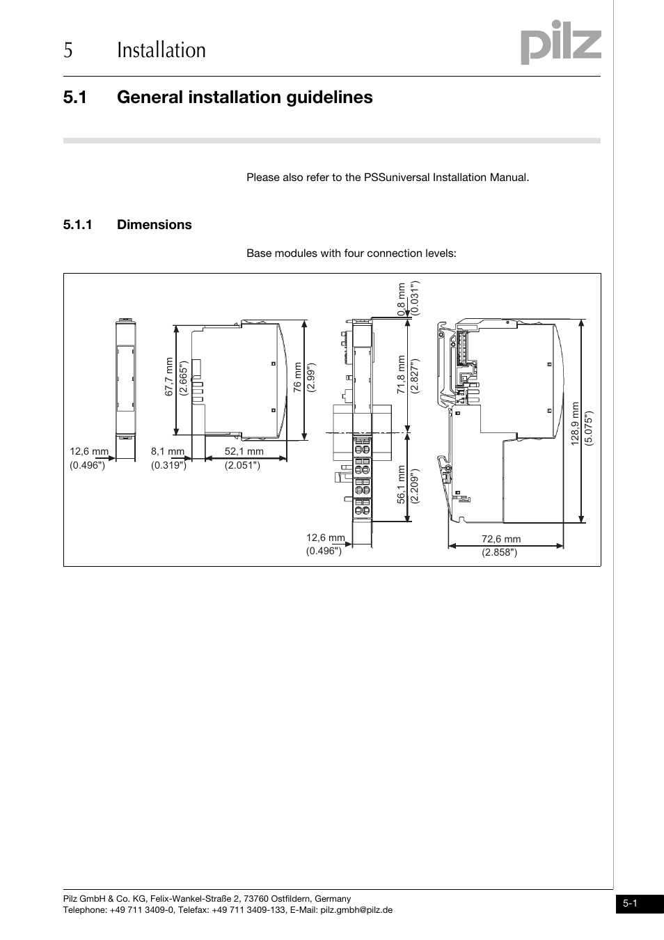 Installation, General installation guidelines, Dimensions | 5installation, 1 general installation guidelines, 1 dimensions | Pilz PSSu E AI SHT1 User Manual | Page 17 / 33