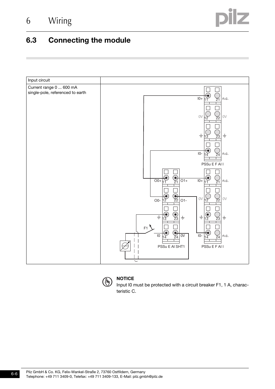 Connecting the module, 6wiring, 3 connecting the module | Pilz PSSu E AI SHT1 User Manual | Page 28 / 33