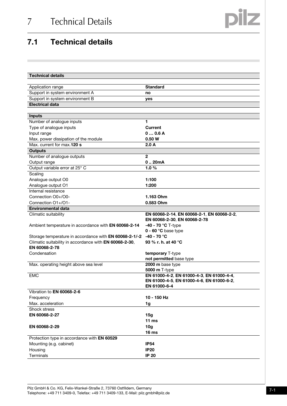 Technical details, 7technical details, 1 technical details | Pilz PSSu E AI SHT1 User Manual | Page 29 / 33