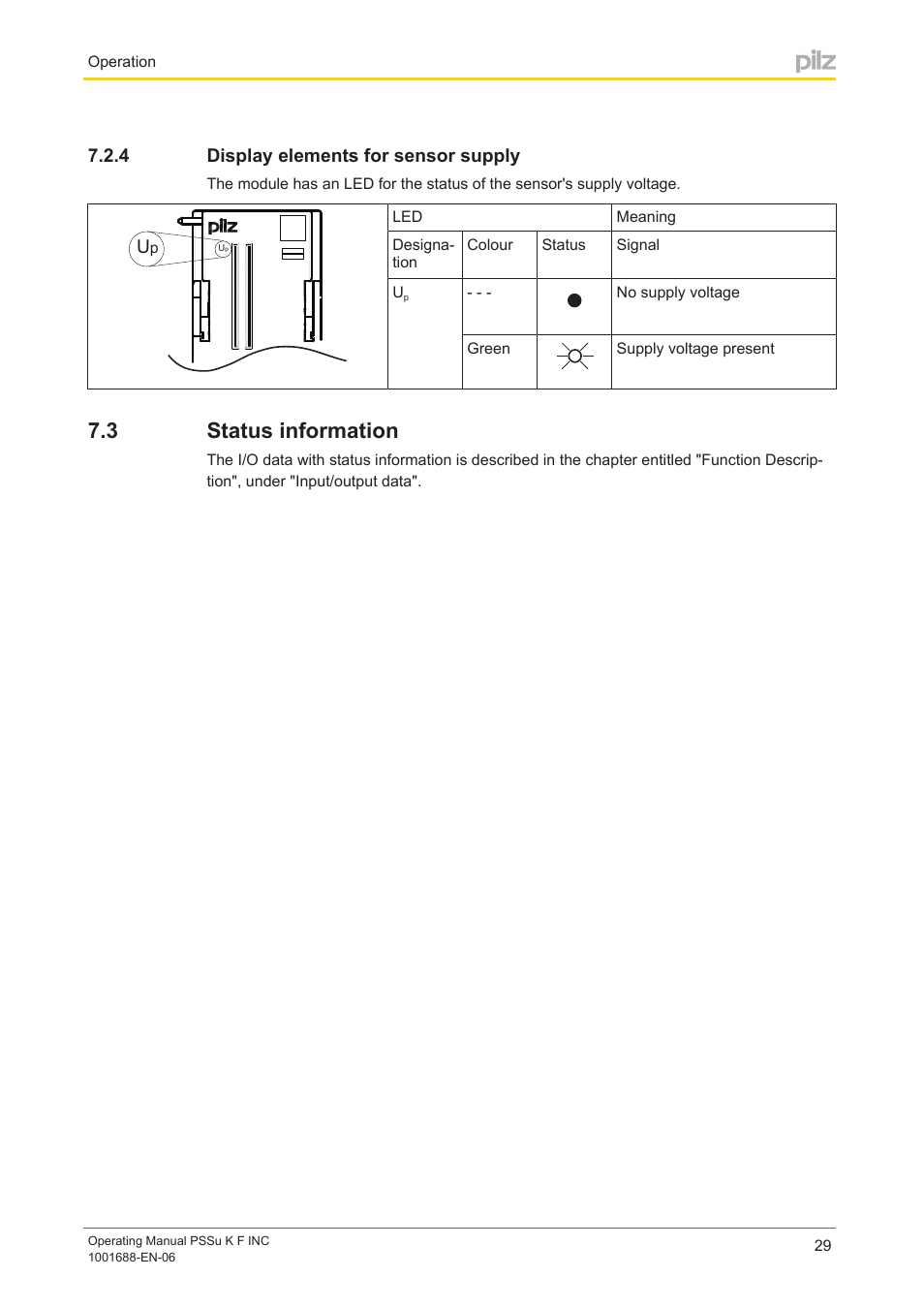4 display elements for sensor supply, 3 status information, Display elements for sensor supply | Status information | Pilz PSSu K F INC User Manual | Page 29 / 34