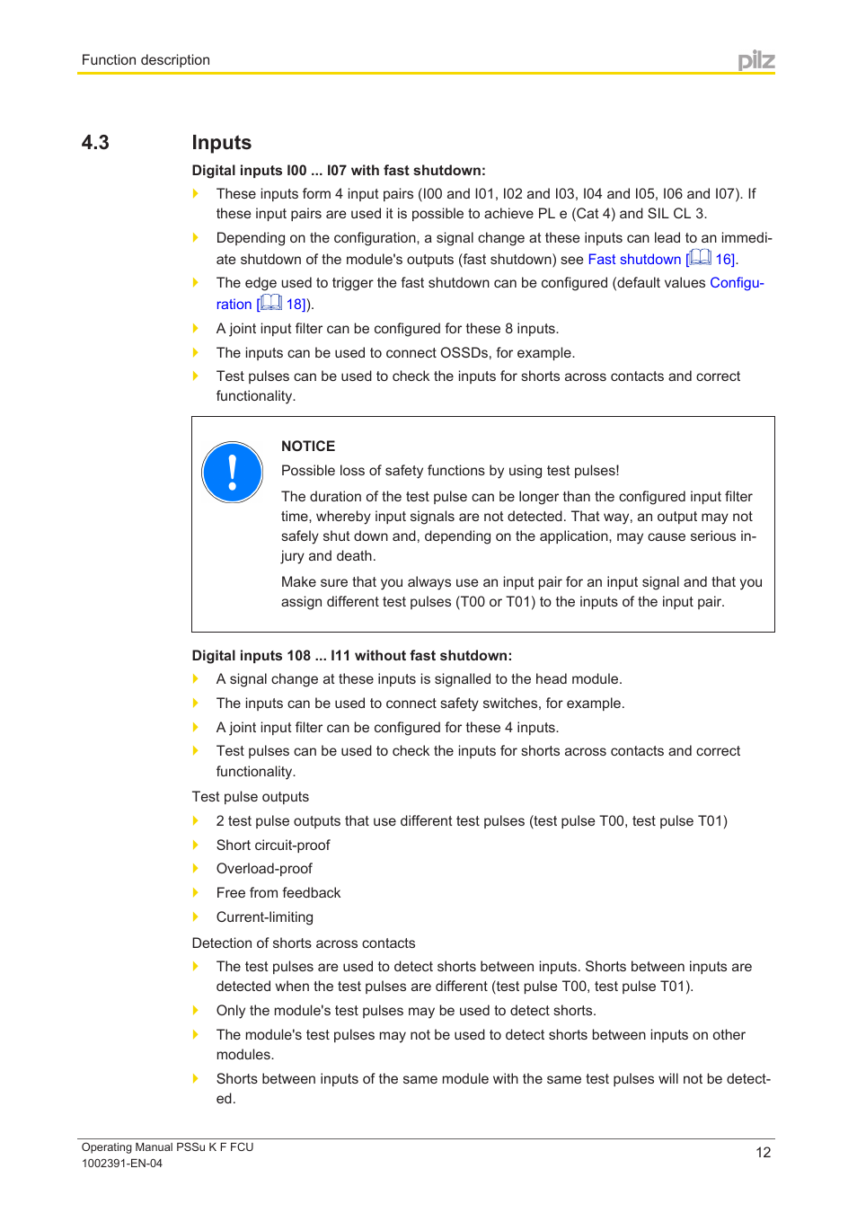 3 inputs, Inputs | Pilz PSSu K F FCU User Manual | Page 12 / 42