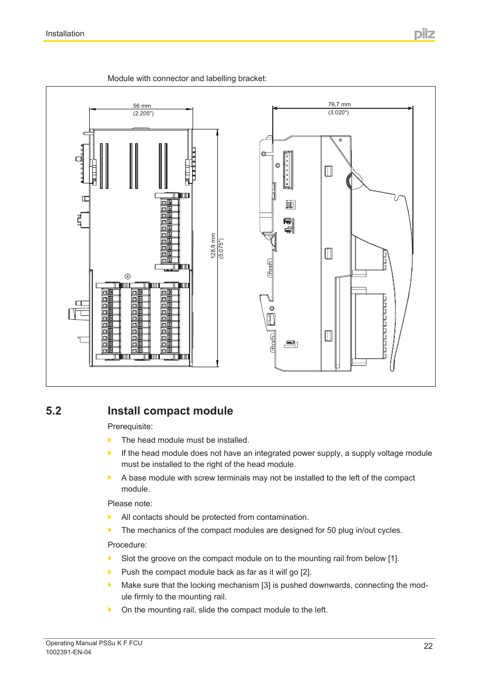 2 install compact module, Install compact module | Pilz PSSu K F FCU User Manual | Page 22 / 42