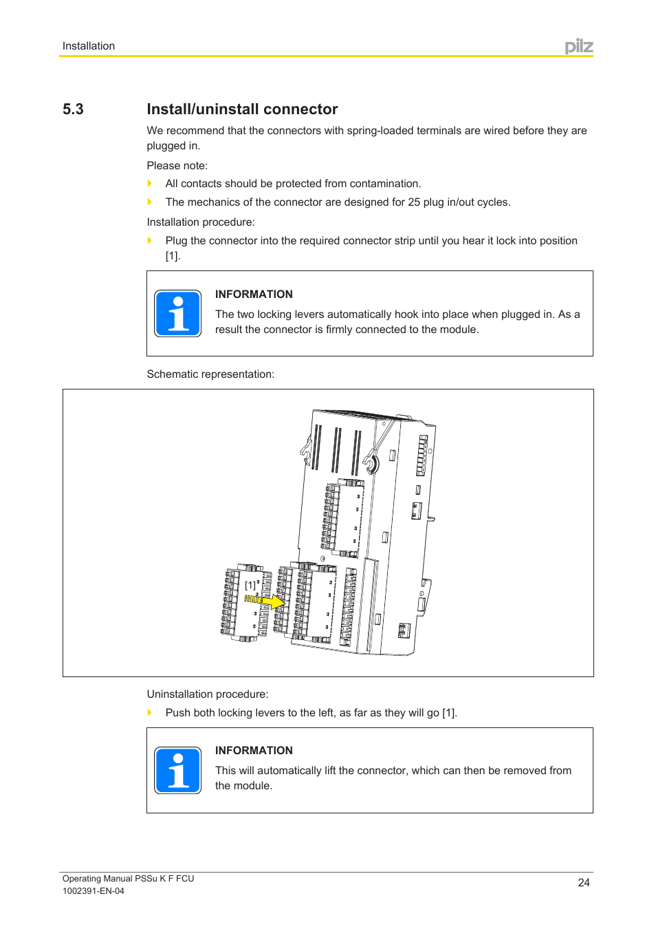 3 install/uninstall connector, Install/uninstall connector | Pilz PSSu K F FCU User Manual | Page 24 / 42