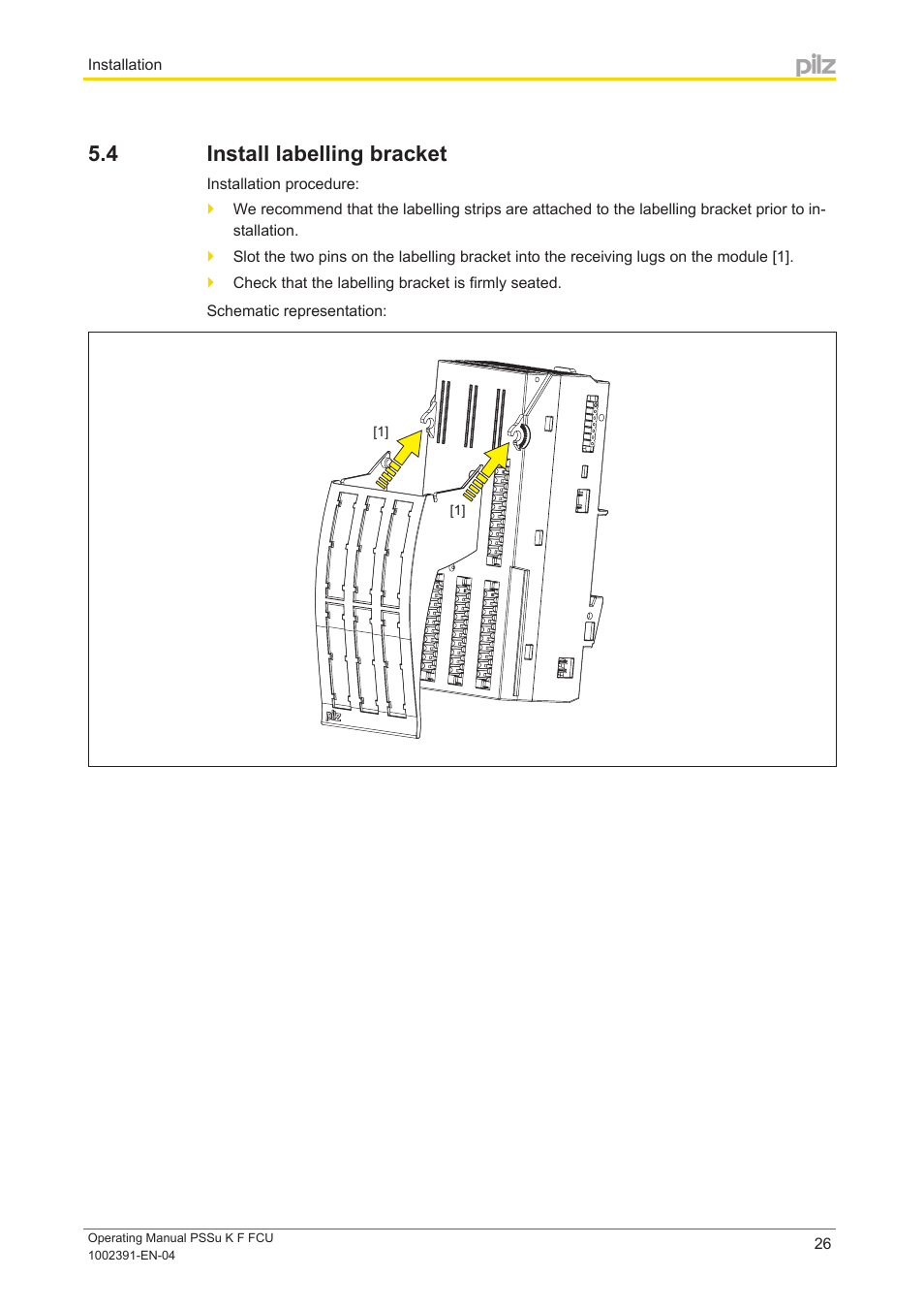 4 install labelling bracket, Install labelling bracket | Pilz PSSu K F FCU User Manual | Page 26 / 42