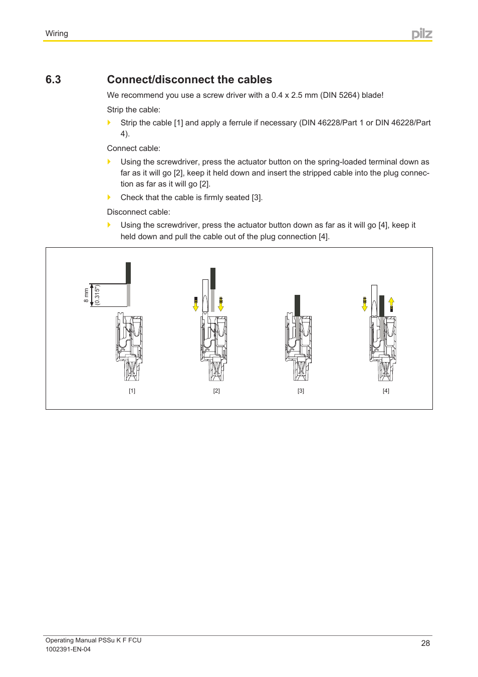 3 connect/disconnect the cables, Connect/disconnect the cables | Pilz PSSu K F FCU User Manual | Page 28 / 42