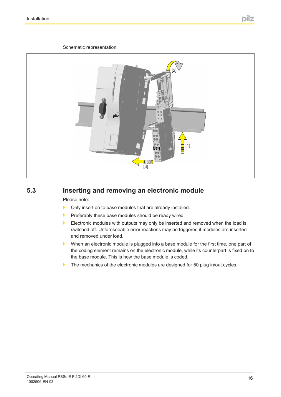 3 inserting and removing an electronic module, Inserting and removing an electronic module | Pilz PSSu E F 2DI 60-R User Manual | Page 16 / 30