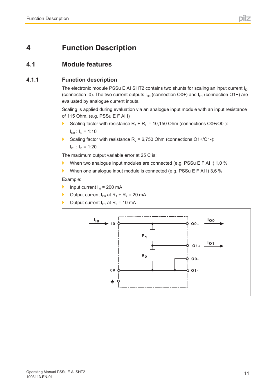 4 function description, 1 module features, 1 function description | Section 4, Function description, Module features, 4function description | Pilz PSSu E AI SHT2 User Manual | Page 11 / 26