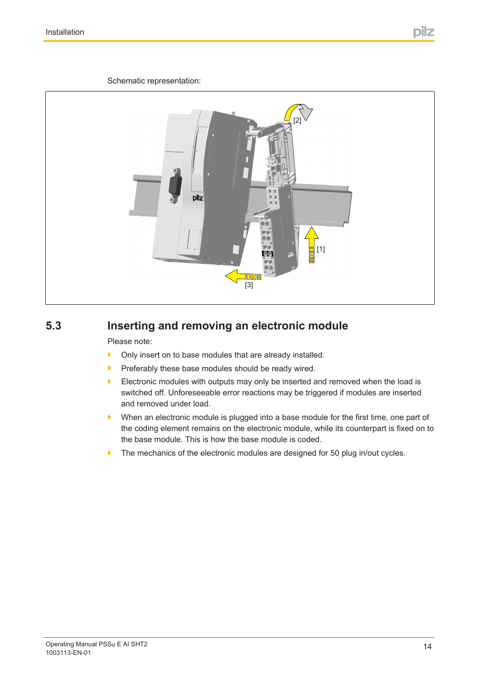 3 inserting and removing an electronic module, Inserting and removing an electronic module | Pilz PSSu E AI SHT2 User Manual | Page 14 / 26