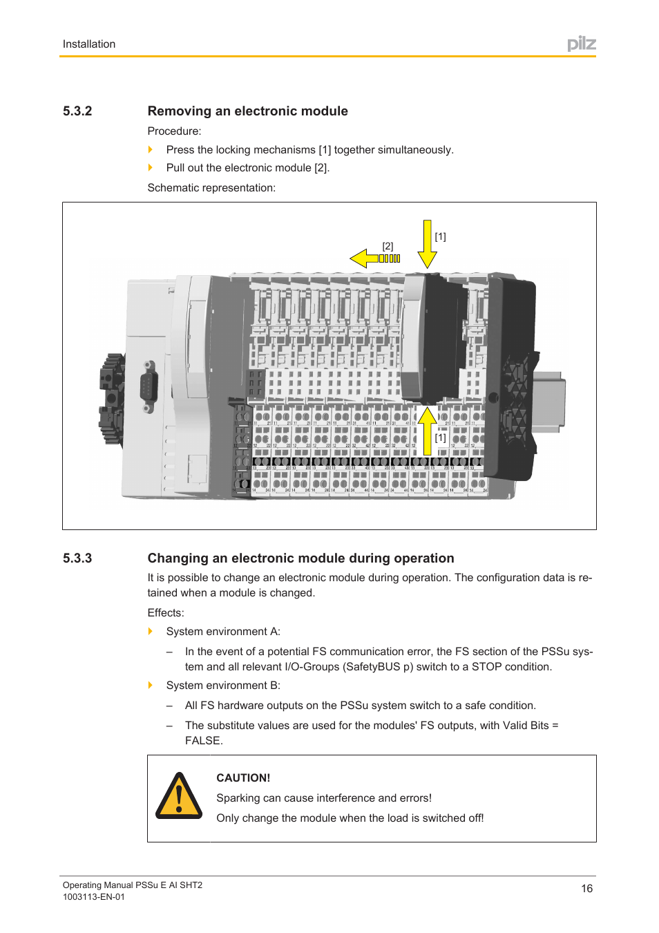 2 removing an electronic module, 3 changing an electronic module during operation, Removing an electronic module | Changing an electronic module during operation | Pilz PSSu E AI SHT2 User Manual | Page 16 / 26