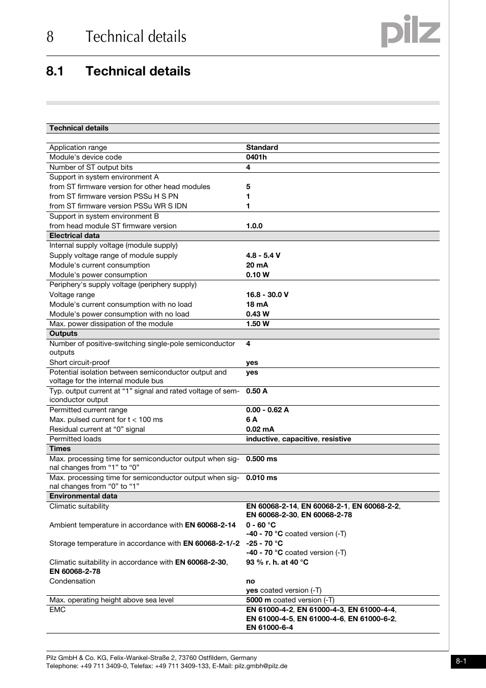 Technical details, 8technical details, 1 technical details | Pilz PSSu E S 4DO 0.5 User Manual | Page 33 / 37