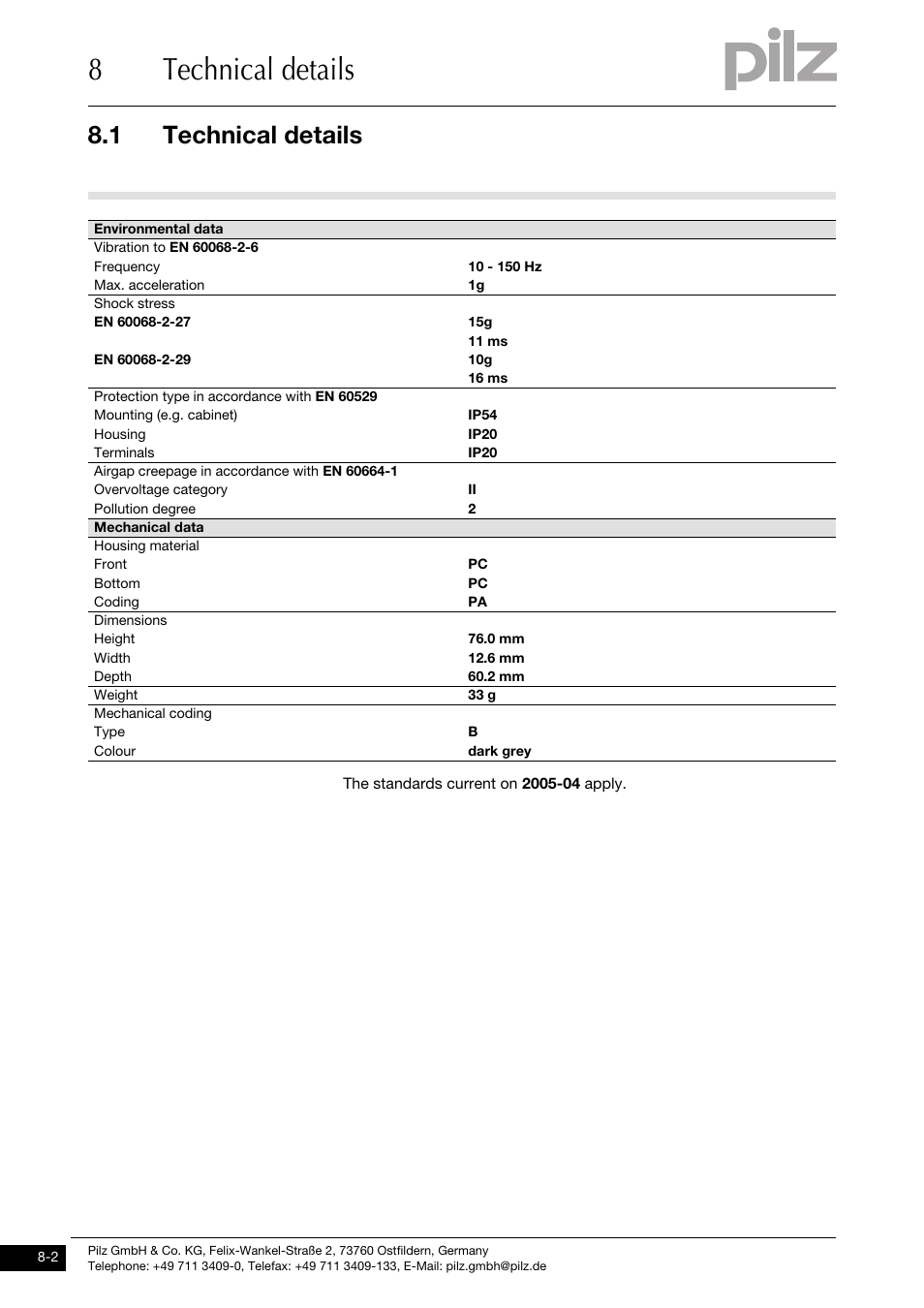 8technical details, 1 technical details | Pilz PSSu E S 4DO 0.5 User Manual | Page 34 / 37