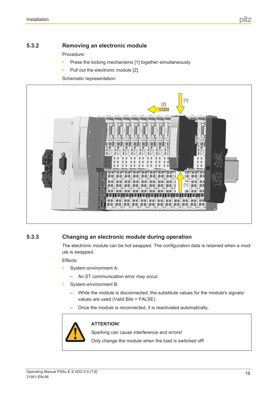 2 removing an electronic module, 3 changing an electronic module during operation, Removing an electronic module | Changing an electronic module during operation | Pilz PSSu E S 4DO 0.5-D User Manual | Page 19 / 32